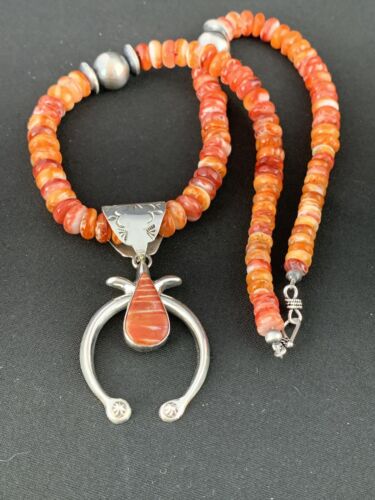 Navajo Spiny Oyster Necklace Pendant Set | Authentic Native American Sterling Silver | Naja | 236