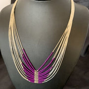 Sugilite Liquid Silver Heishi Necklace | 10 Strand | Sterling Tubes Pendant | 12299