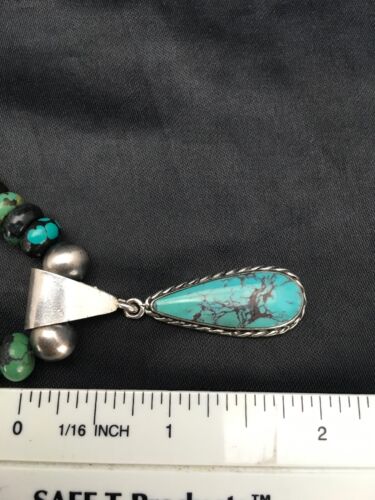 Navajo Spiderweb Turquoise Bead Necklace Pendant | Sterling Silver | Authentic Native American Handmade | 2796