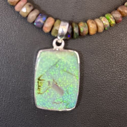 Southwestern Women's Green Opal Pendant Necklace | Sterling Silver | 17" | 14423