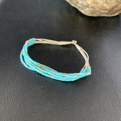 Navajo Blue Green Turquoise Heishi Sterling Silver Bracelet | 5-Strand | 8" | 13617