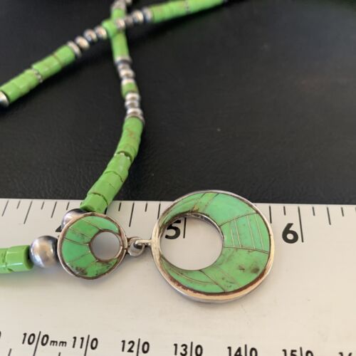 Navajo Green Gaspeite Turquoise Inlay Pendant | Sterling Silver | Authentic Native American Handmade | 12285