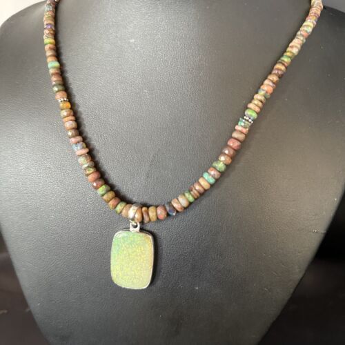 Southwestern Women's Green Opal Pendant Necklace | Sterling Silver | 17" | 14424