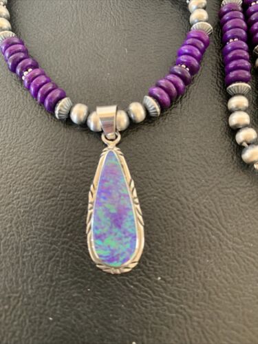 Navajo Purple Sugilite Necklace with Faux Opal Pendant | Sterling Silver | Authentic Native American Handmade | 01918