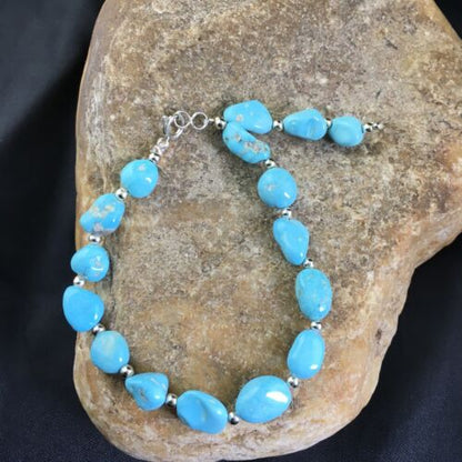 Navajo Sterling Silver Sleeping Beauty Turquoise Bracelet | 6.5" | Authentic Native American Handmade | 10144