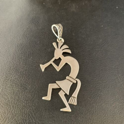 Navajo Kokopelli Pendant | Handmade Stamped Sterling Silver | 2.25" | 14041