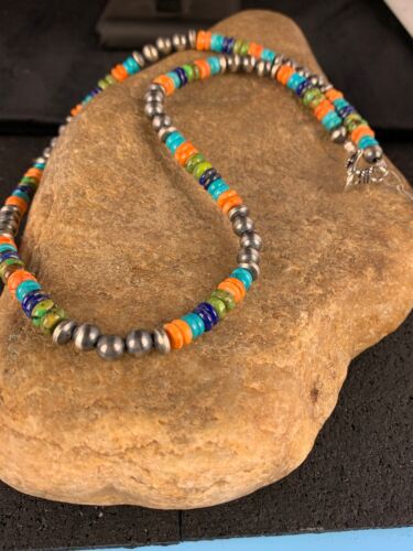 Native American Sterling Silver Multi-Stone Turquoise Lapis Necklace Bracelet Set | Navajo Handmade | 12345 - Masha USA