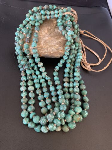 Men's XL Santo Domingo Blue Turquoise Shell 5-Strand Bead Necklace | 40" | 13186