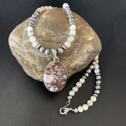Navajo Wild Horse Turquoise Necklace Pendant | Sterling Silver | 21" | Authentic Native American Handmade | 13316