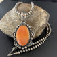 Navajo Pearls Necklace with Orange Spiny Oyster Pendant | Sterling Silver | Authentic Native American Handmade | 11300