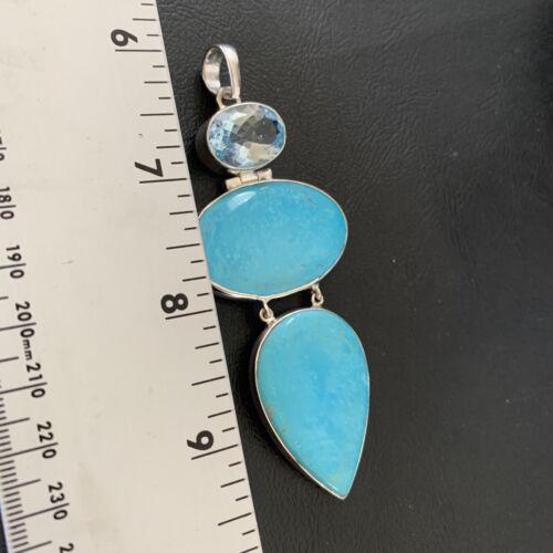 Navajo Blue Topaz Turquoise Multi-Stone Pendant | Authentic Native American Sterling Silver | 3.5" | 12023