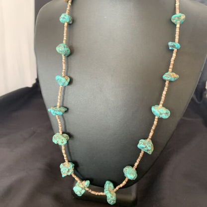 Navajo Turquoise Necklace | Sterling Silver | 24" | Authentic Native American Handmade | 10686