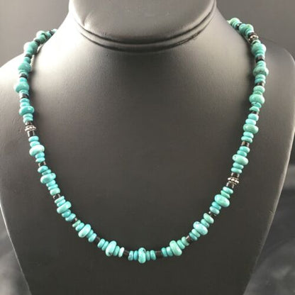 Navajo Blue Turquoise Spiny Oyster Necklace | Sterling Silver | 19" | Authentic Native American Handmade | 10129 - Masha USA