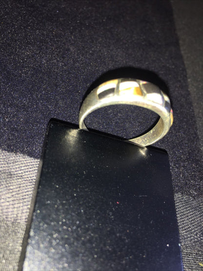 Navajo Men's White Opal & Black Onyx Inlay Ring | Sterling Silver | Sz 13.5 | Authentic Native American | 01789