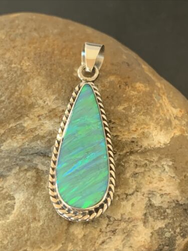 Native American Women's Navajo Green Faux Opal Pendant | Sterling Silver | 1.50" | 1392