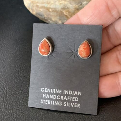 Navajo Spiny Oyster Earrings | Sterling Silver | Minimalist Native American Handmade | 12832