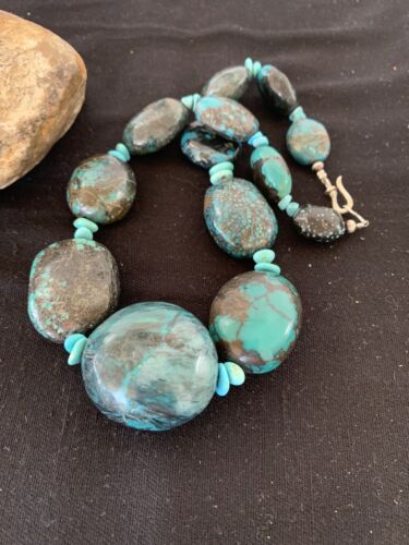 Navajo Graduated Sterling Silver Natural Blue Nugget Turquoise Necklace | Authentic Native American | 19" | 625