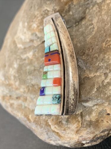 Navajo White Opal Coral Corn Inlay Pendant | Sterling Silver | Authentic Native American Handmade | 1172