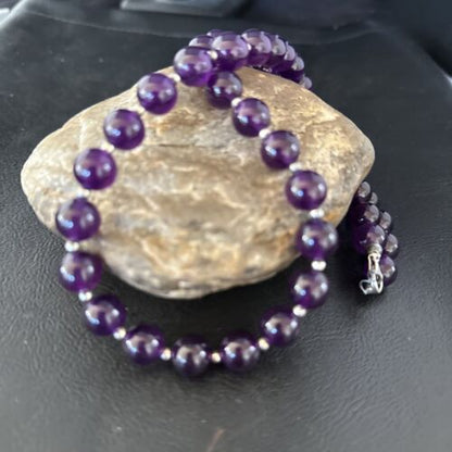 Navajo Purple Amethyst Necklace | 10mm Sterling Silver | 21" | Authentic Native American Handmade | 14313