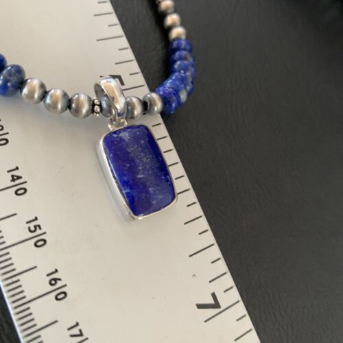 Native American Navajo Blue Lapis Pendant Necklace | Sterling Silver | Authentic Handmade | 11672
