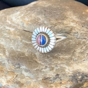 Native American Women's Navajo Blue Lapis Pink Coral Inlay Ring | Sz 6.5 | 11201