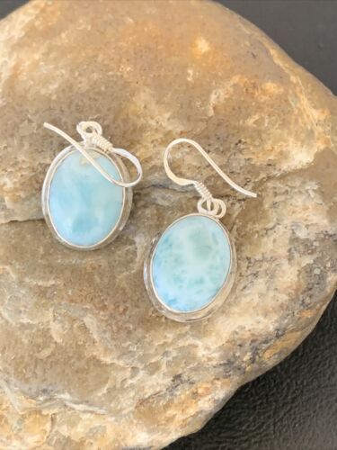 Navajo Blue Larimar Dangle Earrings | Sterling Silver Beads | Authentic Native American Handmade | 1616