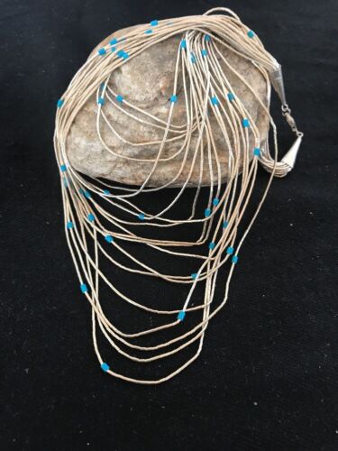 Turquoise Liquid Heishi Necklace | 19 Strand Graduated | Sterling Silver | Authentic Native American Handmade | 3701
