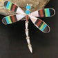 Zuni Coral Turquoise Inlay Dragonfly Necklace Pin Pendant | Sterling Silver | Native American Handmade | 11891