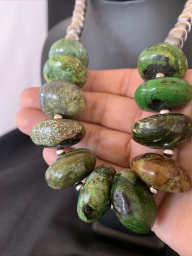 Navajo Chunky Graduated Green Turquoise Necklace | Sterling Silver | Authentic Native American | 18" | 11767