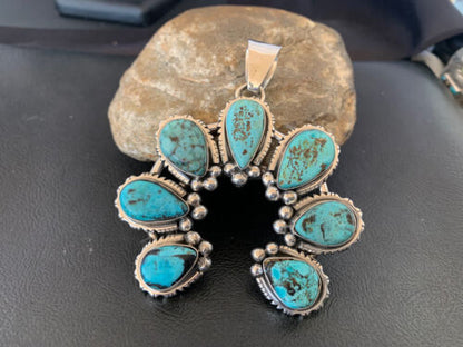 Navajo Spiderweb Turquoise Pendant | Authentic Native American Sterling Silver | Naja | 02224