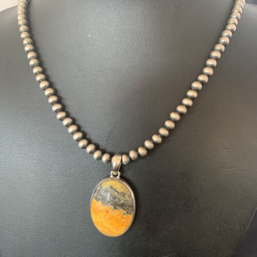 Navajo Bumblebee Jasper Pendant Necklace | Sterling Silver | Authentic Native American Handmade | 12731