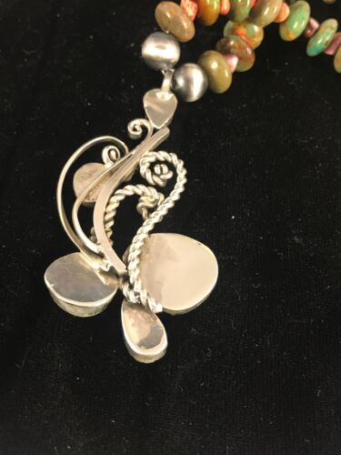 Navajo Green Turquoise & Spiny Oyster Pendant Necklace | Authentic Native American Sterling Silver | Multi-Stone | 8488