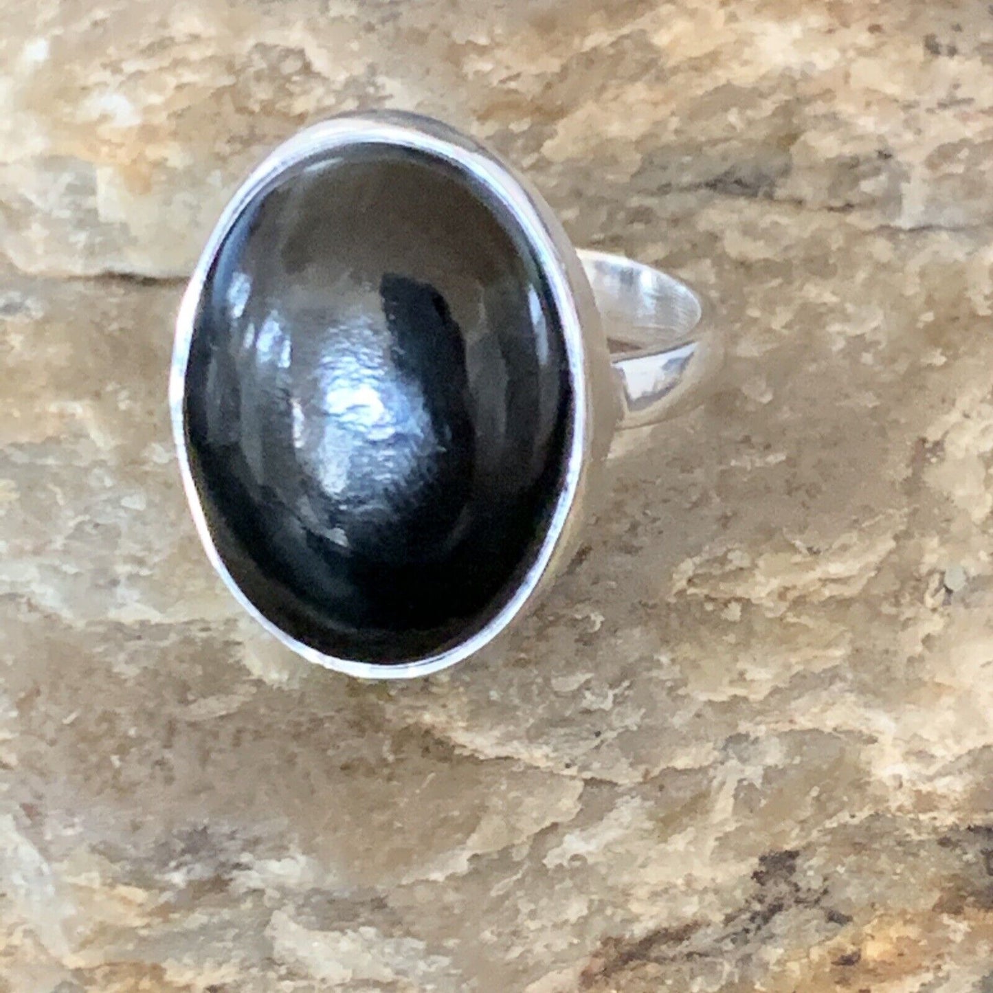 Southwestern Navajo Handmade Sterling Silver Black Onyx Ring | Sz 7.5 | 11621