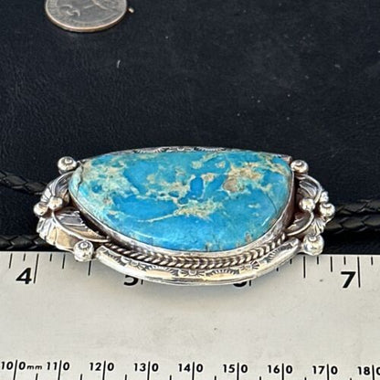 Navajo Blue Kingman Turquoise Bolo Tie | Sterling Silver | Authentic Native American Handmade | 14253