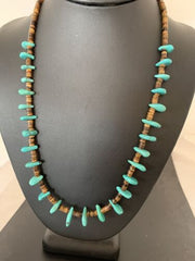Navajo Blue Turquoise Bone Bead Necklace | Sterling Silver | 20" | Authentic Native American Handmade | 00301