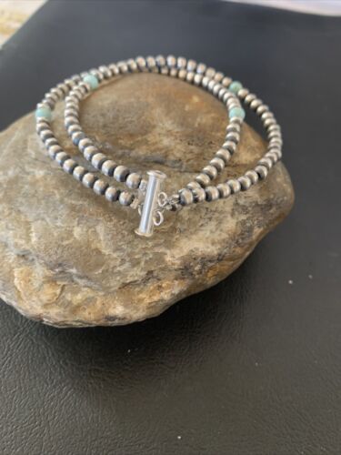 Southwestern Navajo Pearls Sterling Silver Blue Turquoise Bracelet | 2-Strand  | 7" | Authentic Native American