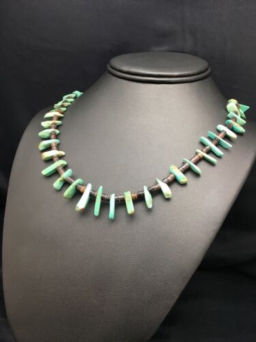 Navajo Green Turquoise & Bone Bead Necklace | Sterling Silver | 20" | Authentic Native American Handmade | 3281