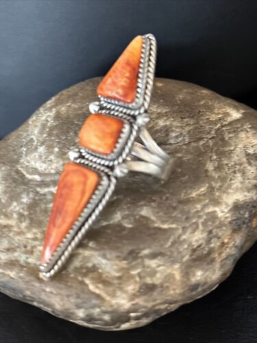 Navajo Orange Spiny Oyster Multi-Stone Ring | Authentic Native American Sterling Silver | Multi-Stone | Sz 7.5 | 14504