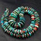 Navajo Turquoise & Spiny Oyster Graduated Necklace | Sterling Silver | Authentic Native American | 29" | 4362