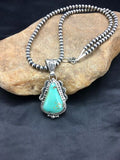 Men's Royston Turquoise Pendant | Sterling Silver Navajo Pearl Necklace | Authentic Native American Handmade | 2525