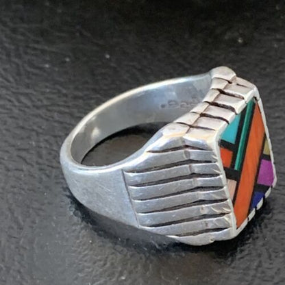 Old Pawn Navajo Blue Turquoise Spiny Inlay Ring | Sterling Silver | Sz 6 | 10380