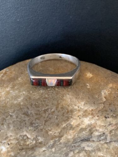 Native American Navajo Black Onyx Opal Coral Inlay Ring | Sz 6 | Authentic Handmade | 11146 - Masha USA
