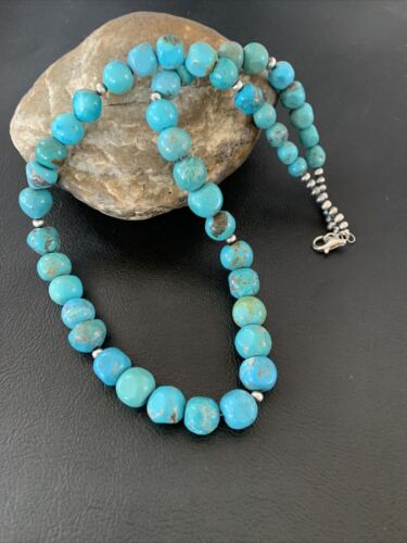 Authentic Native American Navajo Graduated Turquoise Bead Necklace | Sterling Silver | 20" | 02158