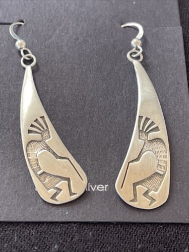 Handmade Sterling Silver Kokopelli Dangle Earrings | Authentic Native American Hopi Design | 01501