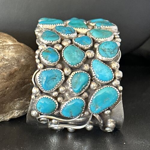 Sterling Silver Kingman Turquoise Cuff Bracelet | Handmade | Authentic Native American | 14565