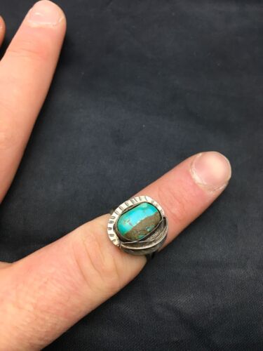 Navajo Blue Turquoise Ring | Sterling Silver | Sz 7.5 | Authentic Native American Handmade | 4457