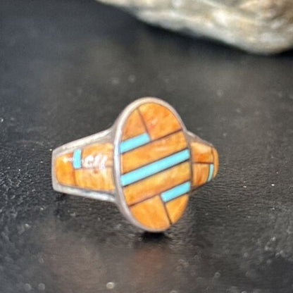 Navajo Blue Turquoise Spiny Oyster Inlay Ring | Sz 6.5 | Authentic Native American Handmade | 14557