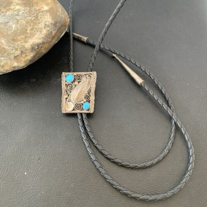 Navajo Blue Kingman Turquoise Bolo Tie | Sterling Silver | Authentic Native American Handmade | 2004