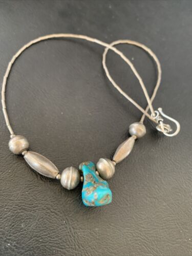 Southwestern Old Pawn Navajo Turquoise Heishi Pendant | Sterling Silver | 16" Chain | 1690