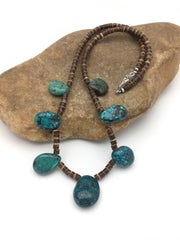 Southwestern Spiderweb Turquoise & Bone Bead Necklace | Sterling Silver | 20" | 2628